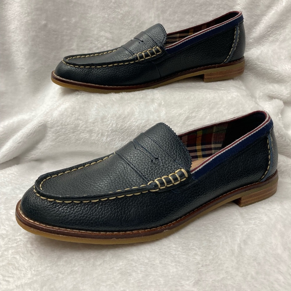 Sperry Navy Leather Loafers with Brown Sole